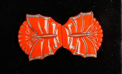 Orange butterfly Czechoslovakian plastic belt buckle