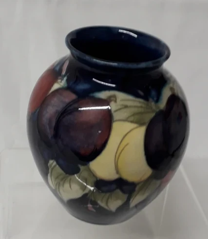 Morecroft Vase hand potted and signed - 'Plum & Leaves' pattern