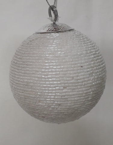 White Pearlized Bauble with a Silver Top | Christmas Tree Decoration