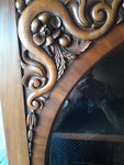 Mahogany bookcase/showcase with wooden astragals & intricate carvings on arch