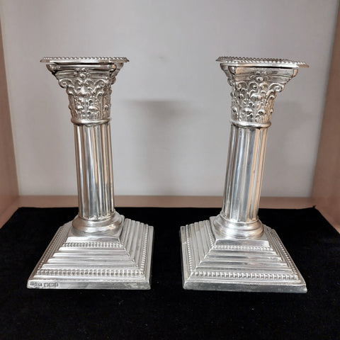 Pair of Sterling Silver candlesticks - Corinthian pillar shape