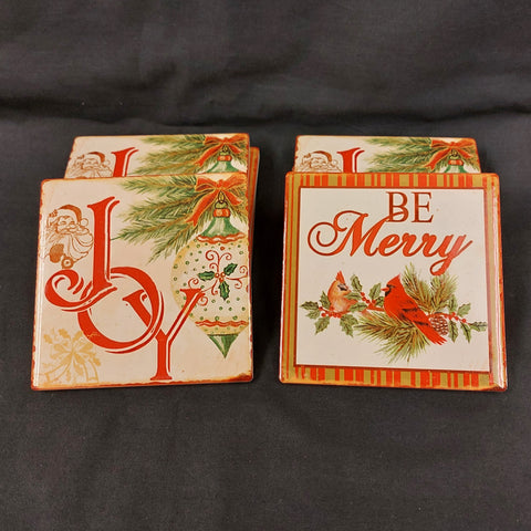 Square Christmas Coasters - Joy & Be Merry - Set of 4