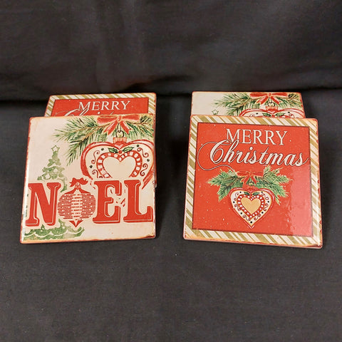 Square Christmas Coasters - Merry Christmas & Noel - Set of 4