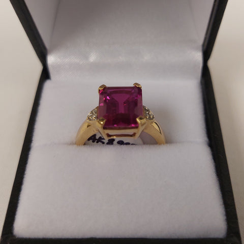 Synthetic Pink Sapphire and Diamond Ring