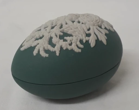 Wedgwood Jasperware Egg Shaped Dresser Box - White & Green