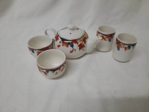 French Teapot, cups, and tumblers