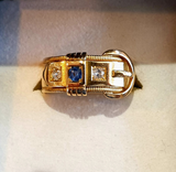 Victorian 18ct gold ring, with sapphire and two diamonds