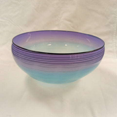 Art Glass Bowl - Pale Blue and Lavender with black stripes