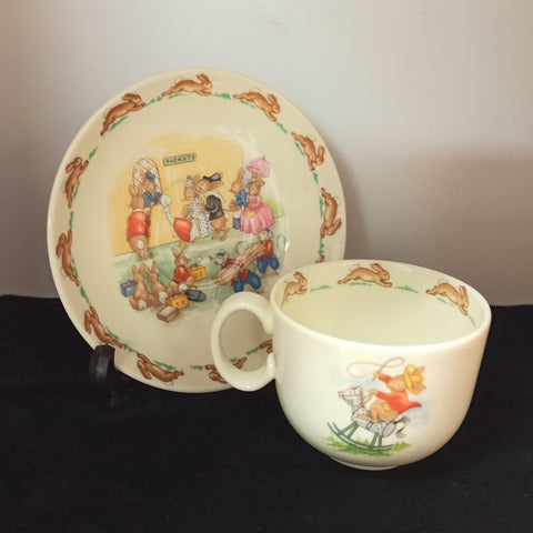 Bunnykins Cup & Saucer - 'Rocking Horse & Ticket Booth' Pattern