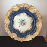 Crown Staffordshire Plate - Cobalt and gold with floral pattern