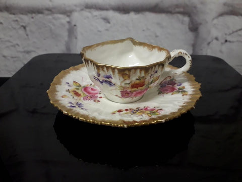 Hammersley shell-shaped cabinet cup & saucer, 'Dresden Spray'